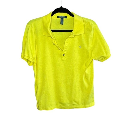 Lauren Ralph Lauren Bright Yellow Polo Shirt RLL Gold Logo Size Large - Picture 1 of 6